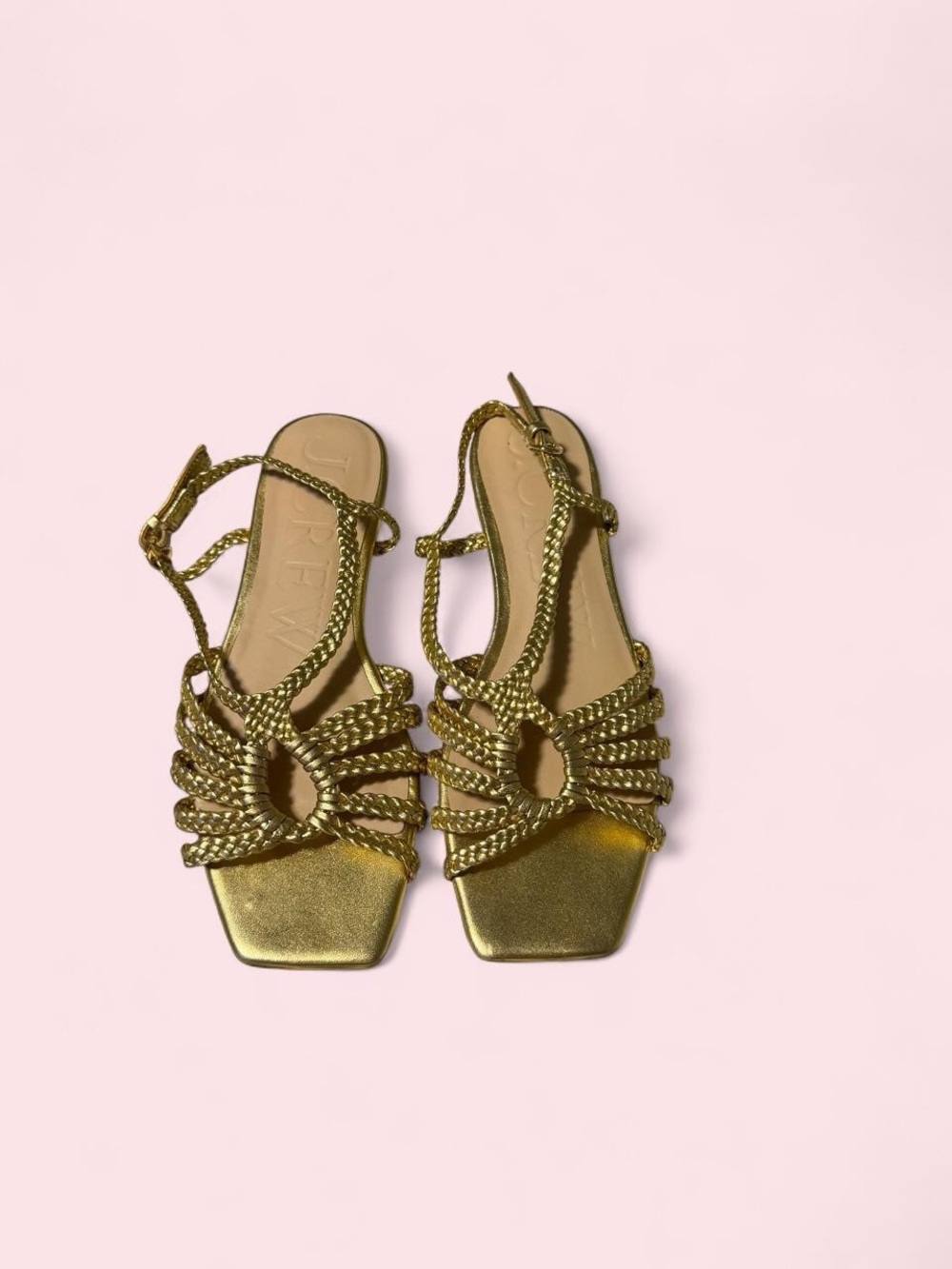 J. Crew Gold Braided-Strap Square-Toe Sandals